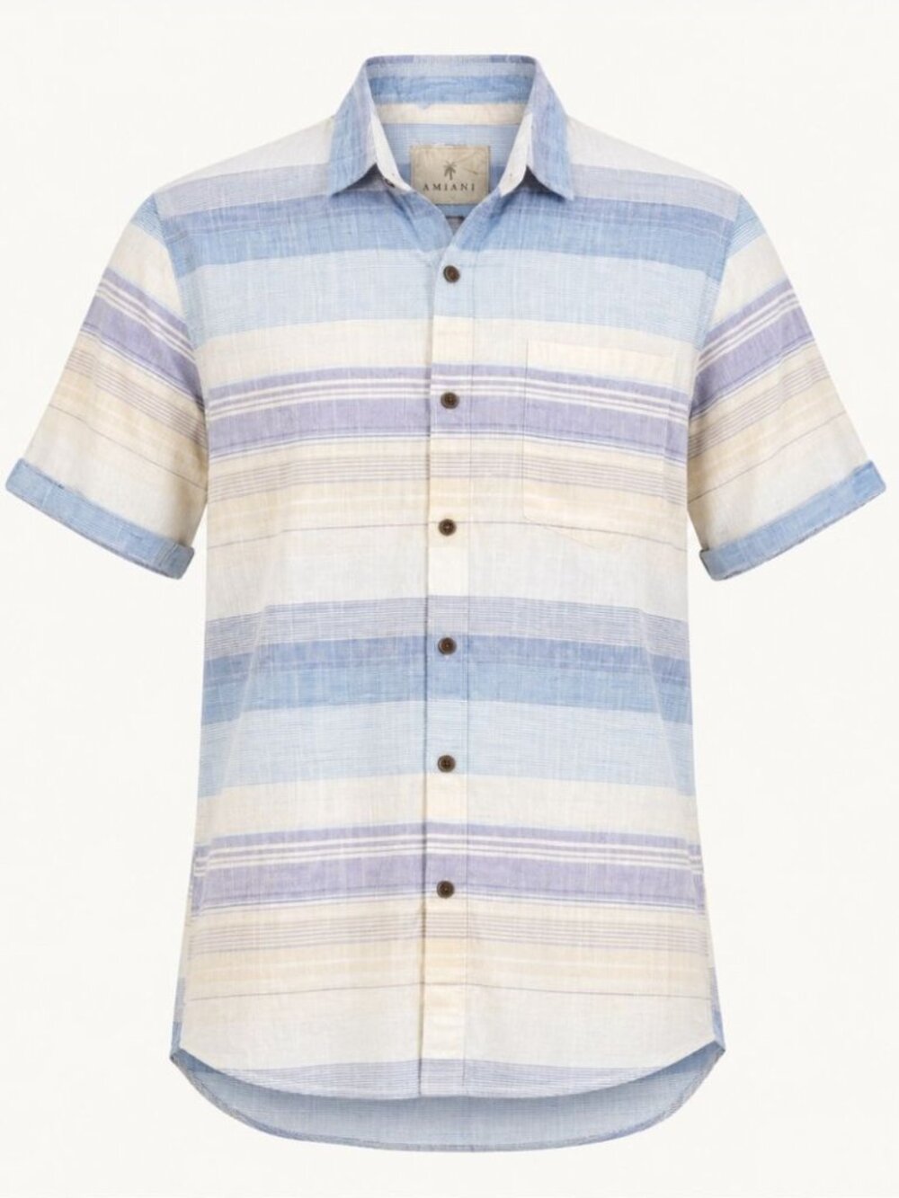 Amiani Cotton Stripe Shirt Blue Large Coastal Casual Summer Mens Resortwear